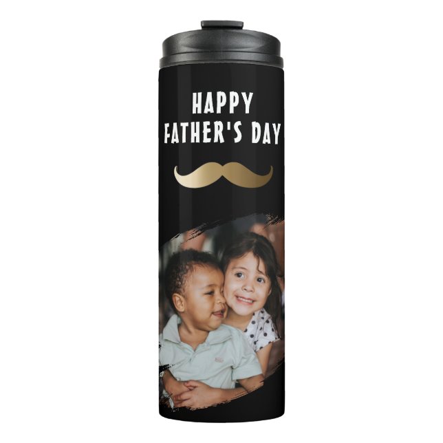 Funny Simple Moustache Happy Father's Day Photo Thermal Tumbler (Front)