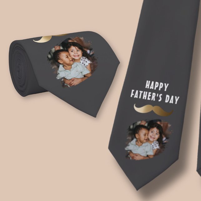 Funny Simple Moustache Happy Father's Day Photo Tie (Creator Uploaded)