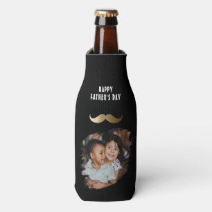 Funny Simple Mustache Happy Father's Day Photo Bottle Cooler