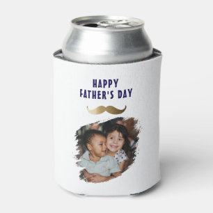 Funny Simple Mustache Happy Father's Day Photo Can Cooler