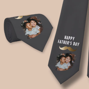 Funny Simple Mustache Happy Father's Day Photo Tie