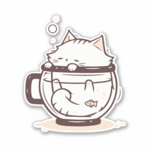 Funny Simple White Cat in a Cup