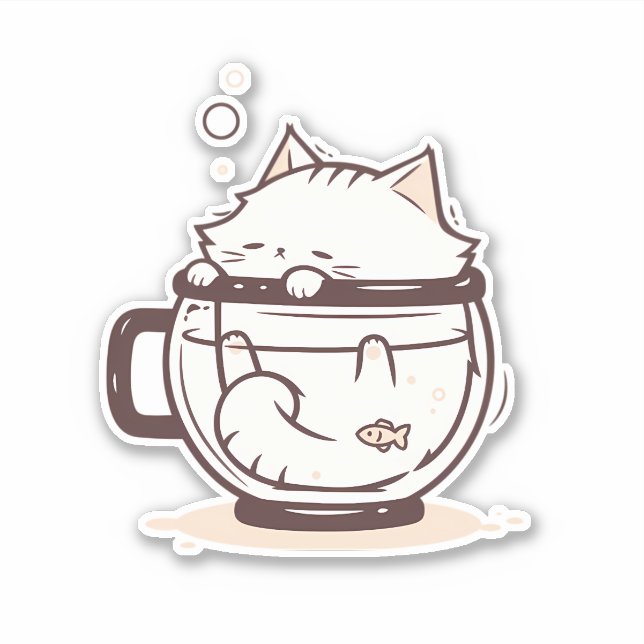 Funny Simple White Cat in a Cup (Front)