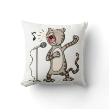 Funny Singing Cat Throw Pillow / White