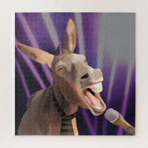 Funny Singing Donkey Farm Animal Purple Background Jigsaw Puzzle