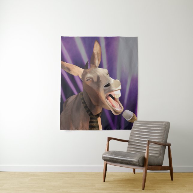 Funny Singing Donkey Farm Animal Purple Background Tapestry (In Situ)