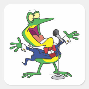 funny singing froggy frog cartoon square sticker