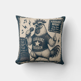 Funny Singing Rooster Vintage Music Illustration Cushion