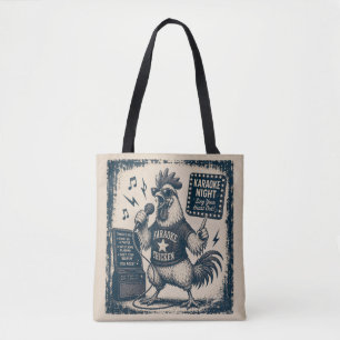 Funny Singing Rooster Vintage Music Illustration Tote Bag