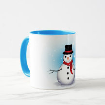 Funny Single Snowman with Soft Blue Tinge on WHITE