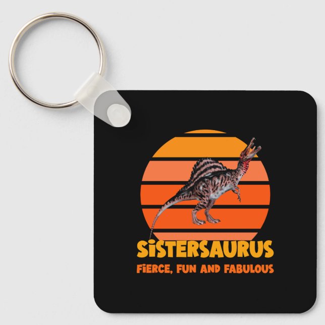 Funny Sistersaurus Dino Sister Humour Design Key Ring (Front)