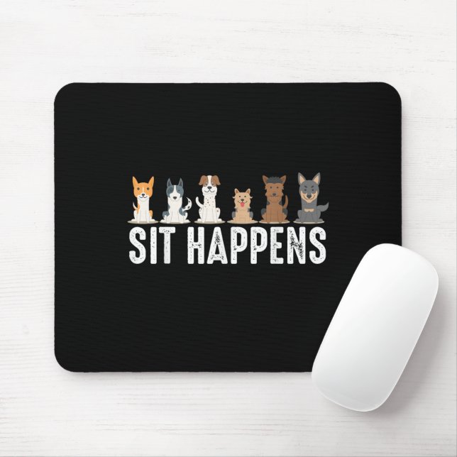 Funny Sit Happens Cool Sitting Dogs Mouse Pad (With Mouse)