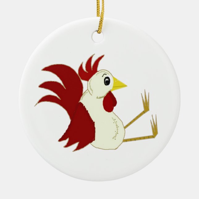 Funny Sitting Rooster Ceramic Tree Decoration (Front)