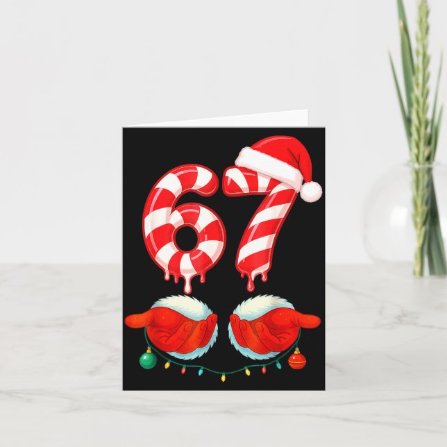 Funny Six Seven 67 Christmas Candy Cane  Card (Front)