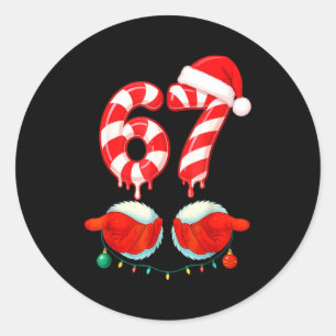 Funny Six Seven 67 Christmas Candy Cane  Classic Round Sticker