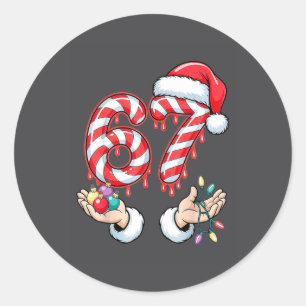 Funny Six Seven 67 Christmas Candy Cane Festive Ho Classic Round Sticker