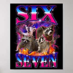 Funny Six Seven 67 Meme 67 Racoon Meme Bootleg Gra Poster