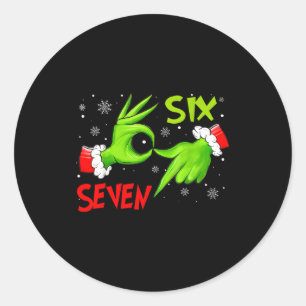 Funny Six Seven 67 Meme 6 7 Christmas Elf Hand Boy Classic Round Sticker