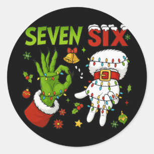 Funny Six Seven 67 Meme 6 7 Christmas Elf Hand Boy Classic Round Sticker