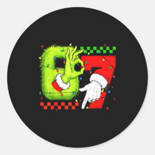 Funny Six Seven 67 Meme 6 7 Christmas Elf Hand Boy Classic Round Sticker