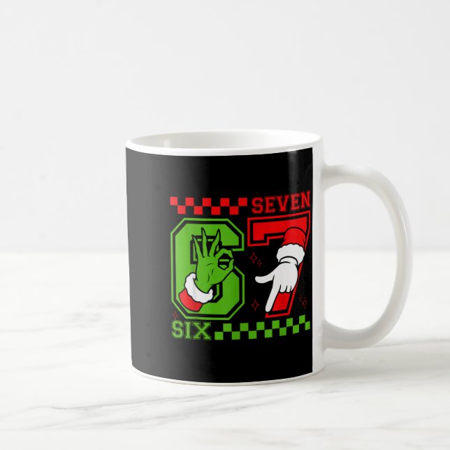 Funny Six Seven 67 Meme 6 7 Christmas Elf Hand Boy Coffee Mug (Right)