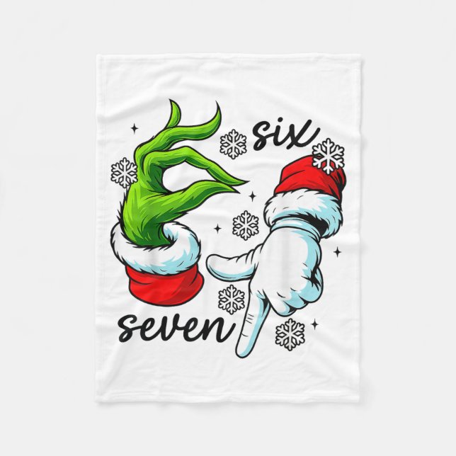 Funny Six Seven 67 Meme 6 7 Christmas Elf Hand Boy Fleece Blanket (Front)