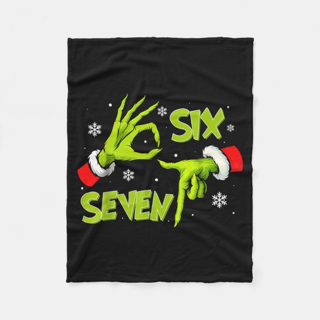 Funny Six Seven 67 Meme 6 7 Christmas Elf Hand Boy Fleece Blanket (Front)