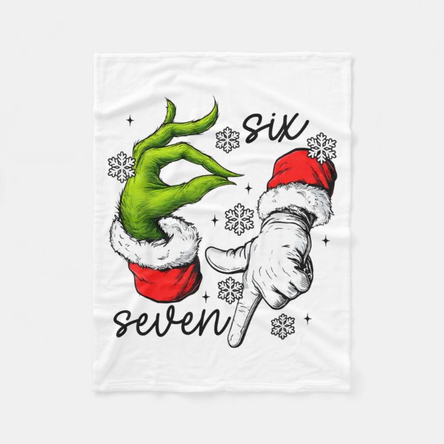 Funny Six Seven 67 Meme 6 7 Christmas Elf Hand Boy Fleece Blanket (Front)