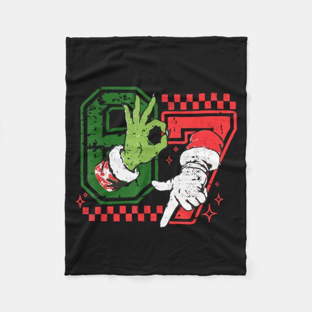 Funny Six Seven 67 Meme 6 7 Christmas Elf Hand Boy Fleece Blanket (Front)