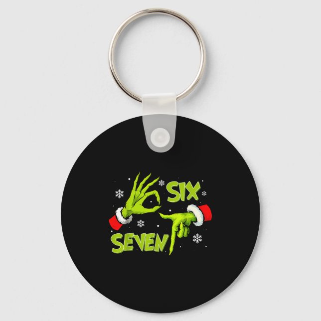 Funny Six Seven 67 Meme 6 7 Christmas Elf Hand Boy Key Ring (Front)