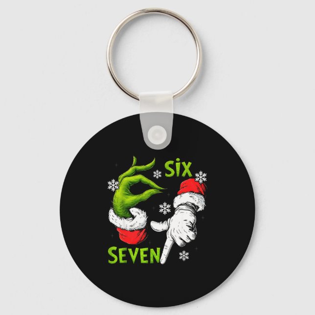 Funny Six Seven 67 Meme 6 7 Christmas Elf Hand Boy Key Ring (Front)