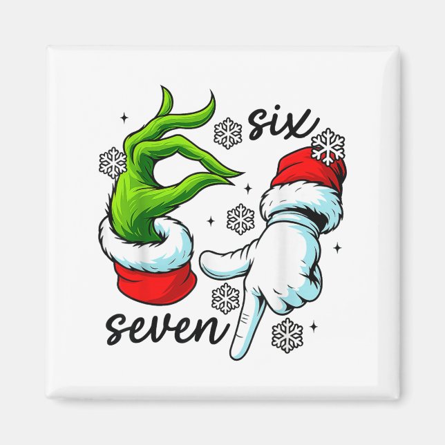 Funny Six Seven 67 Meme 6 7 Christmas Elf Hand Boy Magnet (Front)