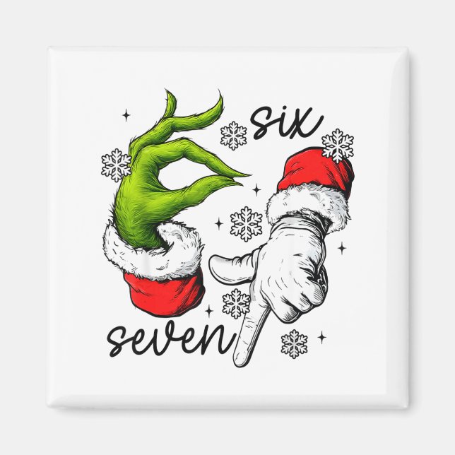 Funny Six Seven 67 Meme 6 7 Christmas Elf Hand Boy Magnet (Front)