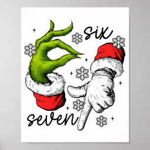 Funny Six Seven 67 Meme 6 7 Christmas Elf Hand Boy Poster