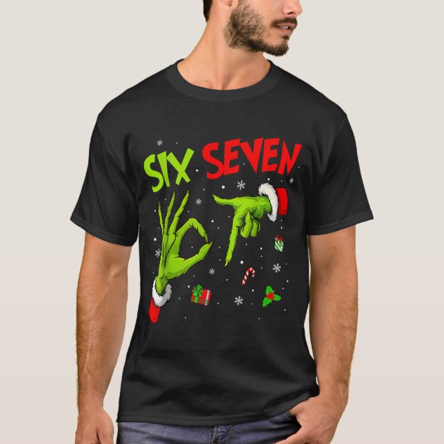 Funny Six Seven 67 Meme 6 7 Christmas Elf Hand Boy T-Shirt (Front)