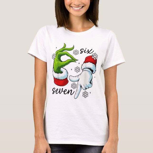 Funny Six Seven 67 Meme 6 7 Christmas Elf Hand Boy T-Shirt (Front)