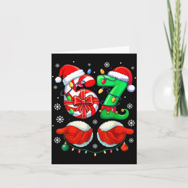 Funny Six Seven 67 Meme 6 7 Christmas Santa Hand B Card (Front)
