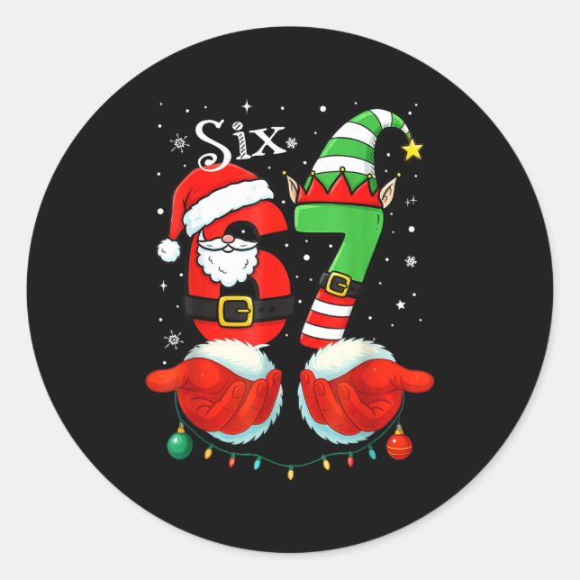 Funny Six Seven 67 Meme 6 7 Christmas Santa Hand B Classic Round Sticker (Front)
