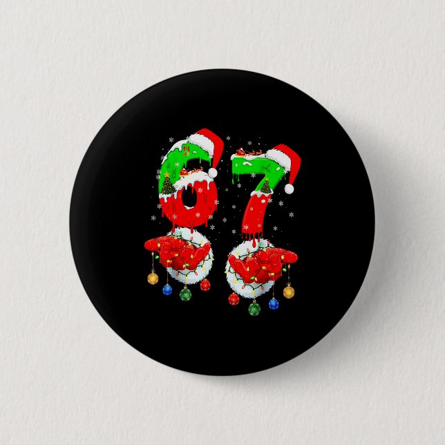 Funny Six Seven 67 Meme 6 7 Christmas Santa Hand B Cm Round Badge (Front)