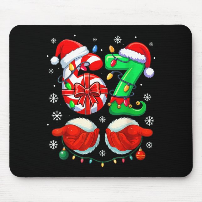 Funny Six Seven 67 Meme 6 7 Christmas Santa Hand B Mouse Pad (Front)