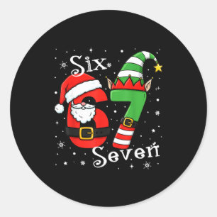 Funny Six Seven 67 Meme 6 7 Elf Santa Christmas Pa Classic Round Sticker