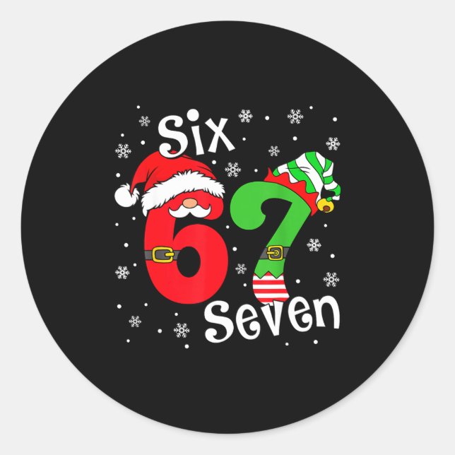 Funny Six Seven 67 Meme 6 7 Elf Santa Christmas Pa Classic Round Sticker (Front)