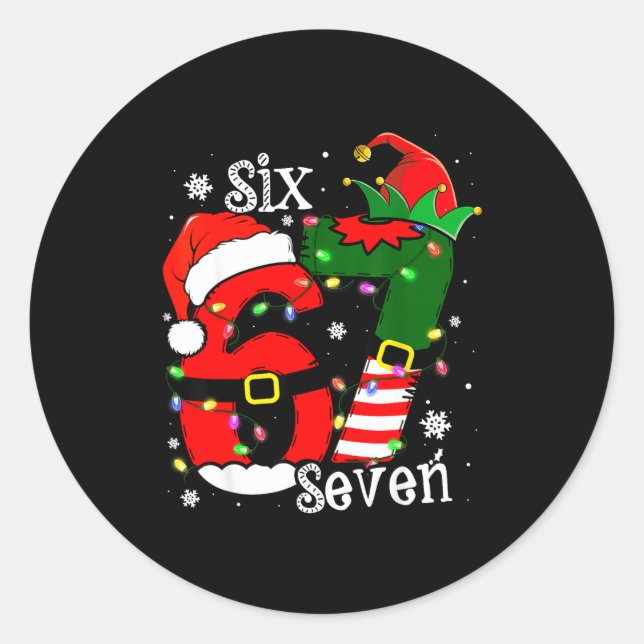 Funny Six Seven 67 Meme 6 7 Elf Santa Christmas Pa Classic Round Sticker (Front)