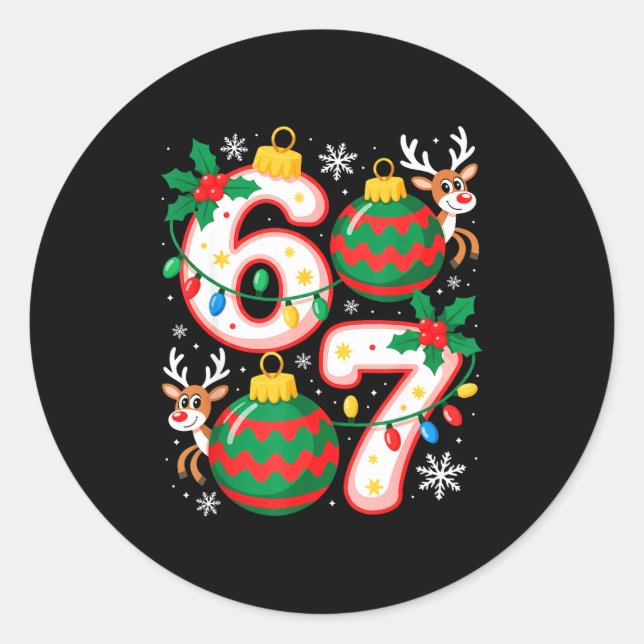 Funny Six Seven 67 Meme 6 7 Elf Santa Christmas Pa Classic Round Sticker (Front)