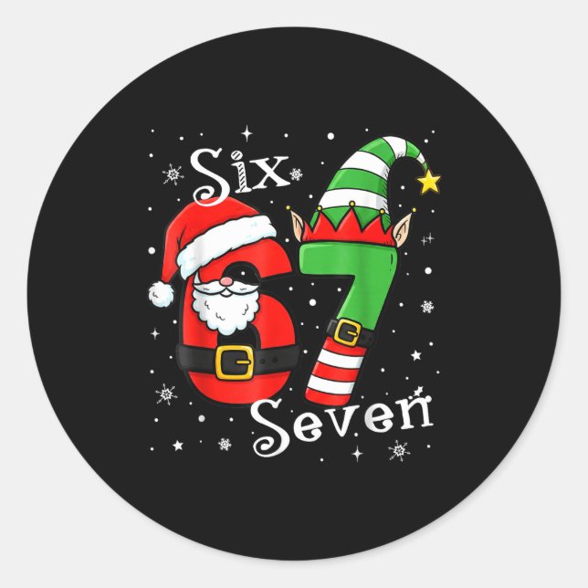 Funny Six Seven 67 Meme 6 7 Elf Santa Christmas Pa Classic Round Sticker (Front)