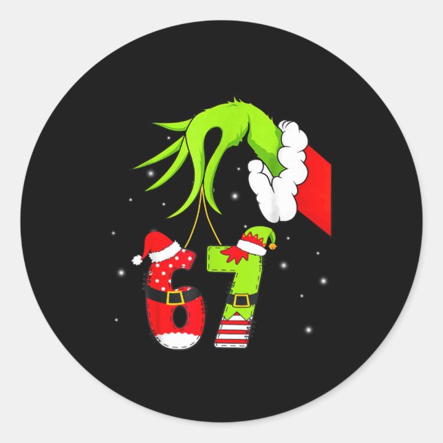 Funny Six Seven 67 Meme 6 7 Elf Santa Christmas Pa Classic Round Sticker (Front)