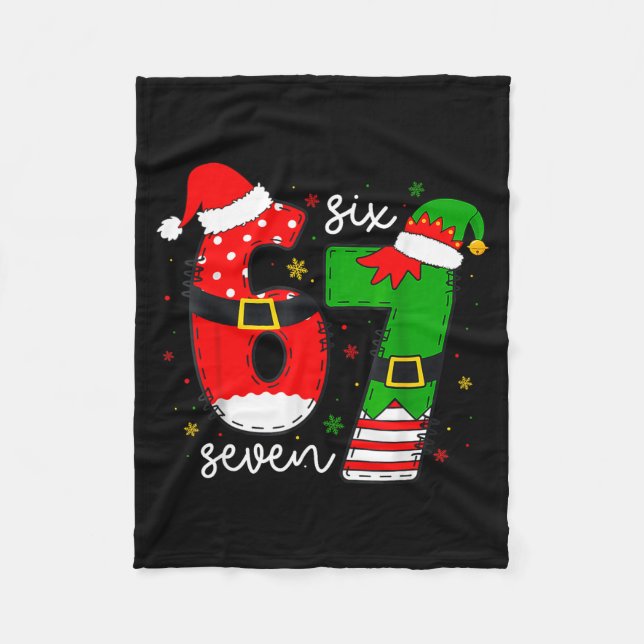 Funny Six Seven 67 Meme 6 7 Elf Santa Christmas Pa Fleece Blanket (Front)