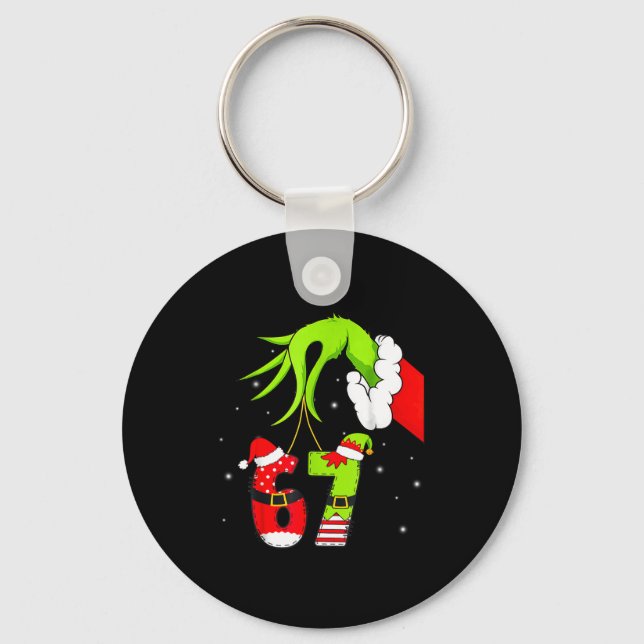 Funny Six Seven 67 Meme 6 7 Elf Santa Christmas Pa Key Ring (Front)