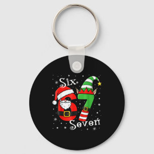 Funny Six Seven 67 Meme 6 7 Elf Santa Christmas Pa Key Ring