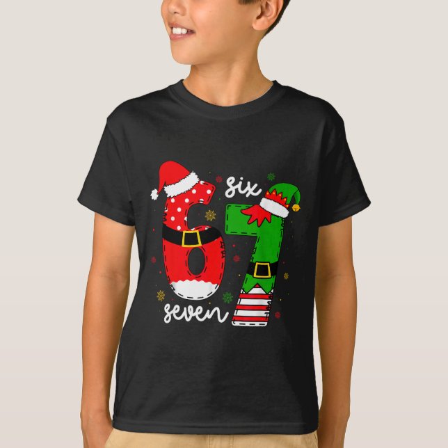 Funny Six Seven 67 Meme 6 7 Elf Santa Christmas Pa T-Shirt (Front)